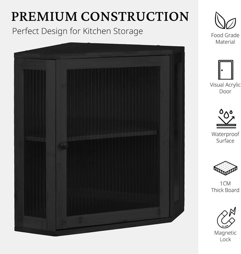 BRONYPRO Double Layer Corner Bread Box for Kitchen Counter with Height-adjustable Partition, Extra Large Black Bamboo Wooden Bread Box for Multiple Loaves, Modern Breadbox for Kitchen Countertop - Image 5